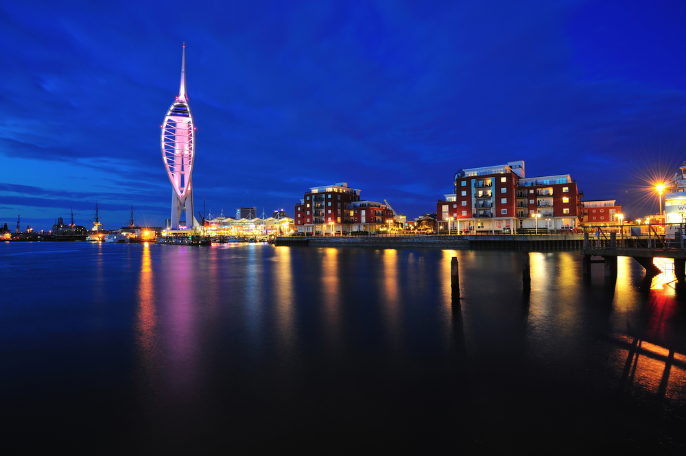 The waterfront, Portsmouth at twilight