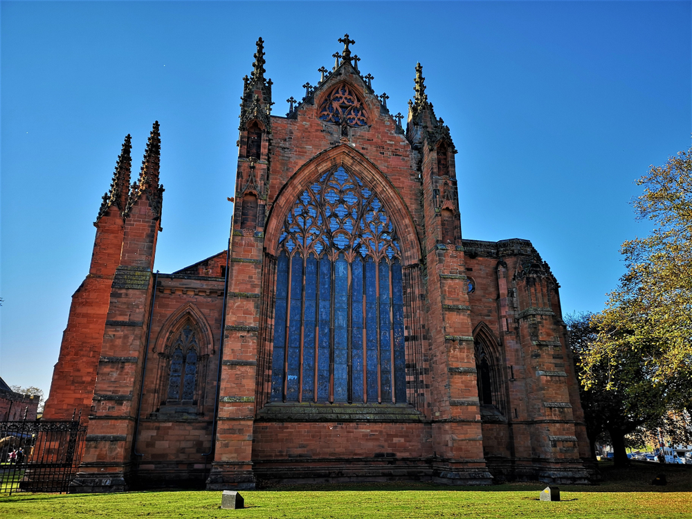 An exterior view of the architectural detail of the Cathedral in Carlisle, Cumbria