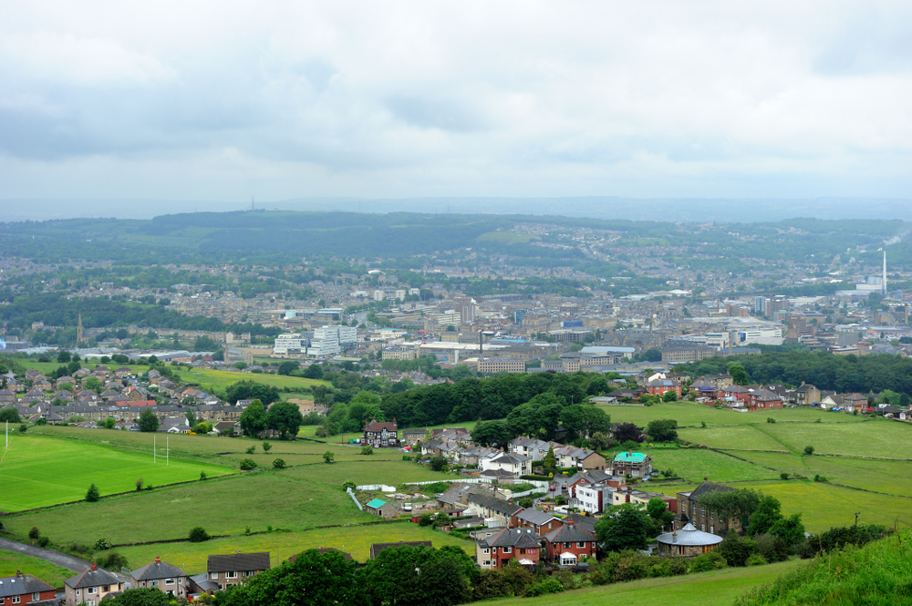 View of Huddersfield town from Castle Hill, England, UK
